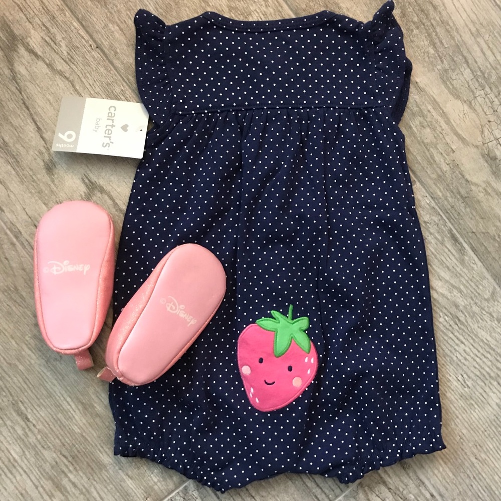 ๐ NWT Poke-a-dot Romper & Disney Sparkle Slippers - Picture 2 of 7